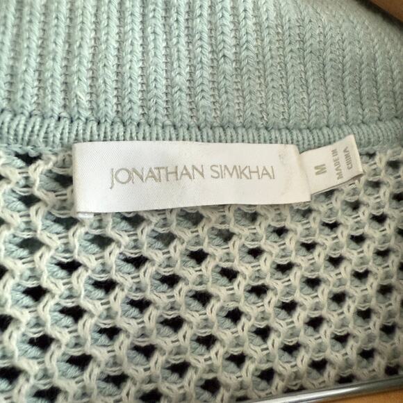 JONATHAN SIMKHAI Blue Ariella Plaited Polo Quarter Zip Sweater Tide White Medium - Picture 3 of 7